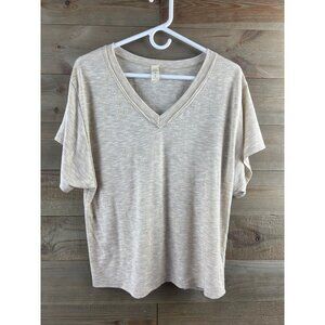 Lazy Sundays Womens Shirt Short Sleeve Vneck Heathered Beige Size Small
